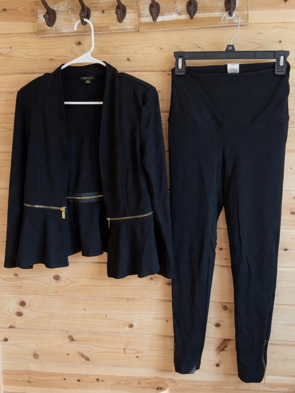 Iman Black Women's mathing peplum jacket pants set XS